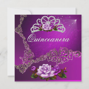 Convite Rosa de Prata Rosa Púrpura Quinceanera 15