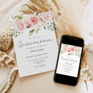 Convite Rosa de Quinceanera