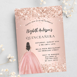 Convite Rosa de Quinceanera, luxo de luxo