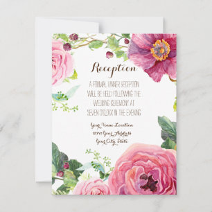 Convite Rosa de Recepção, Peony Wreath Modern Simple Lea