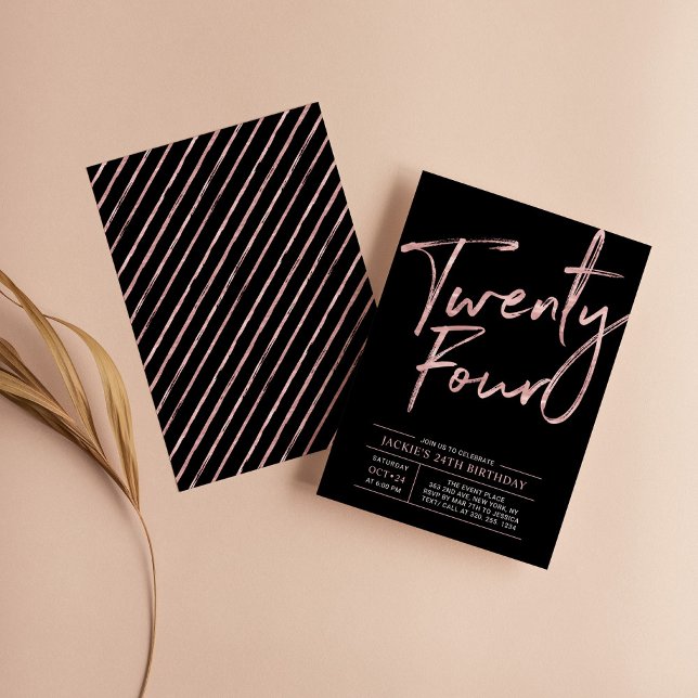 Convite Rosa de Script de Pincel Moderno Dourado 24.a Fest (Criador carregado)