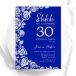 Convite Rosa de Surpresa Real Blue Silver<br><div class="desc">Convite de festas de aniversário de 30 anos de surpresa floral azul real. Design elegante com rosas, folha de falso prata e letra de script de tipografia. A Trendy convida o cartão perfeito para uma festa de na moda. Pode ser personalizado para qualquer idade. Impressos convites Zazzle ou modelo de...</div>