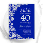 Convite Rosa de Surpresa Real Blue Silver<br><div class="desc">Convite de festas de aniversário de 40 anos de surpresa floral azul real. Design elegante com rosas, folha de falso prata e letra de script de tipografia. A Trendy convida o cartão perfeito para uma festa de na moda. Pode ser personalizado para qualquer idade. Impressos convites Zazzle ou modelo de...</div>