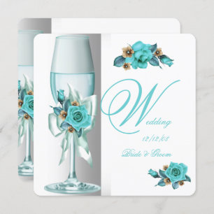 Convite Rosa de Teal White Beige de Casamento Elegante