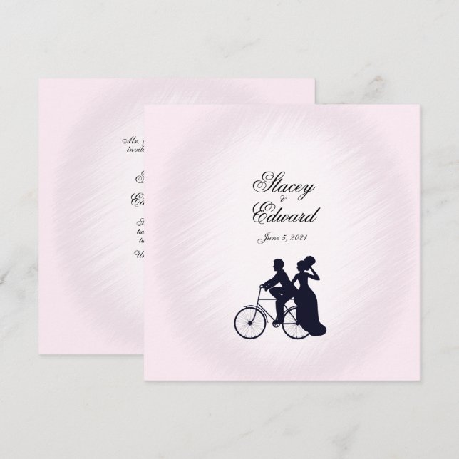 Convite Rosa De Tema De Casamento Bicicleta (Frente/Verso)