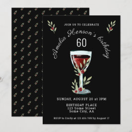 Convite Rosa de Vinho Vermelho Marinho de Aquarela Azul 60