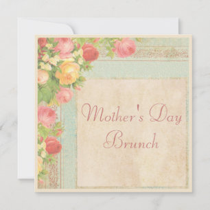 Convite Rosa de Vintage Elegante Brunch