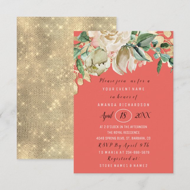 Convite Rosa de vírgula verde de Brunch de chá de panela F (Frente/Verso)