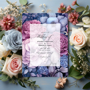 Convite Rosa Desbotada, Azul Desbotado e Casamento Floral