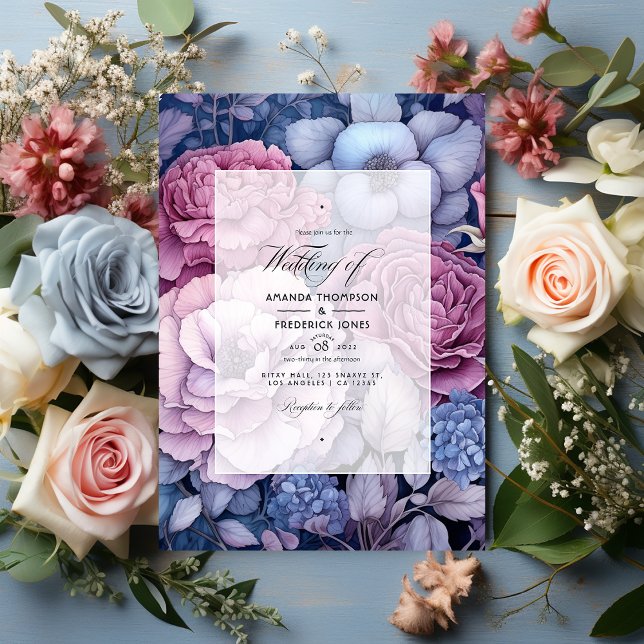 Convite Rosa Desbotada, Azul Desbotado e Casamento Floral  (Criador carregado)