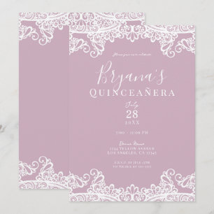 Convite Rosa Desbotado Branco Renda Festa de Quinceañera E
