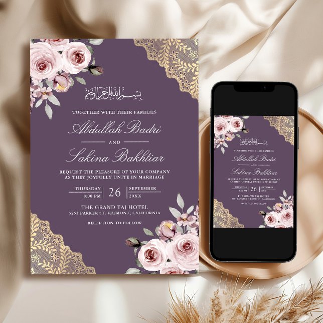 Convite Rosa Desbotado Dourado Renda Código QR Casamento M (Criador carregado)