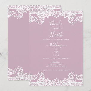 Convite Rosa Desbotado e Renda Branca Casamento Elegante