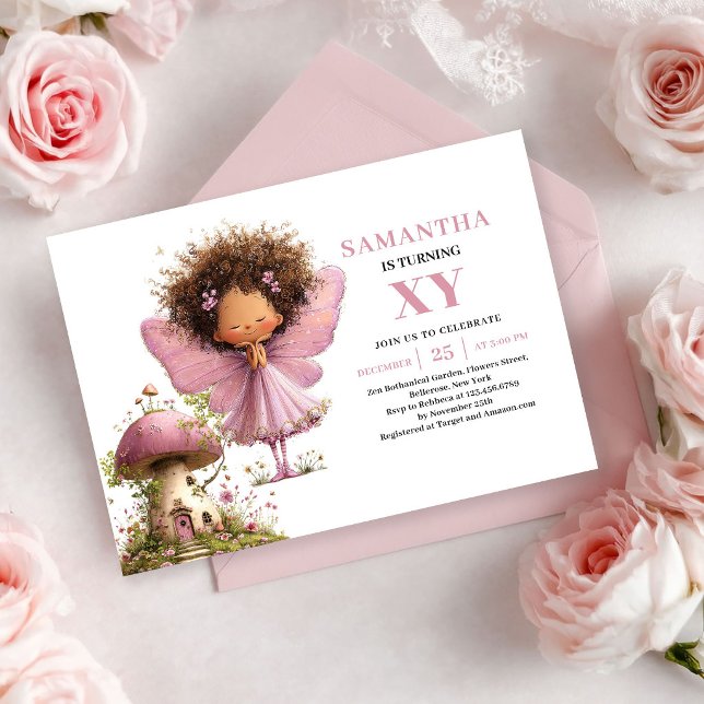Convite Rosa Desbotado para o 2º Aniversário da Me (Cute Fairy Girl 2nd Birthday Dusty Pink invitation)