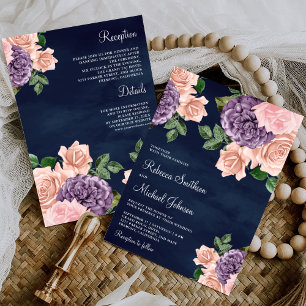 Convite Rosa Desmaiado Roxo Floral Tudo em Um Casamento Az