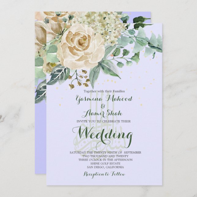 Convite Rosa do Casamento Islâmico do Bismillah Elegante R (Frente/Verso)