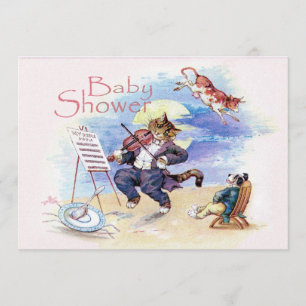 Convite Rosa do chá de fraldas do gato e do violino