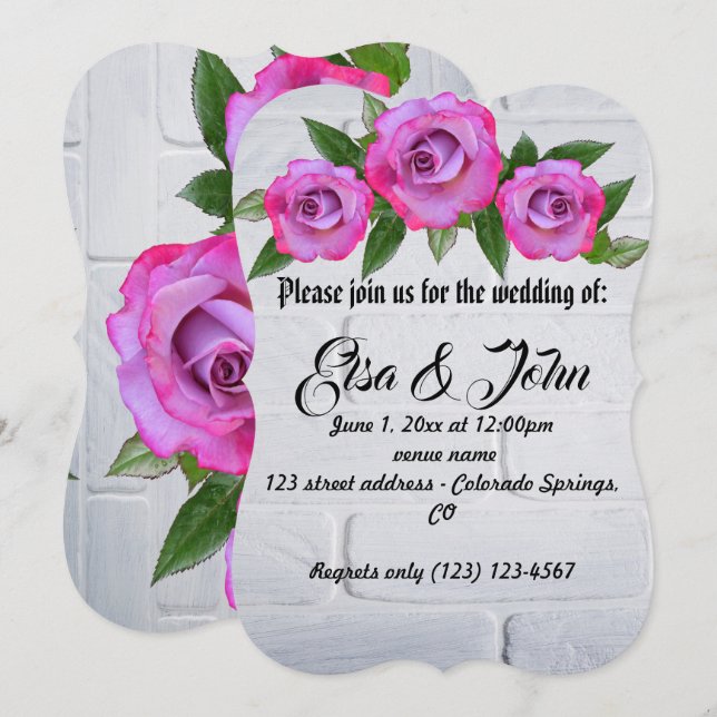 Convite Rosa do Destino Romântico das Bodas de Casamento (Frente/Verso)