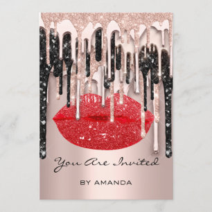 Convite Rosa do Kiss Rosa Glitter Drips do Partido 16º Láb