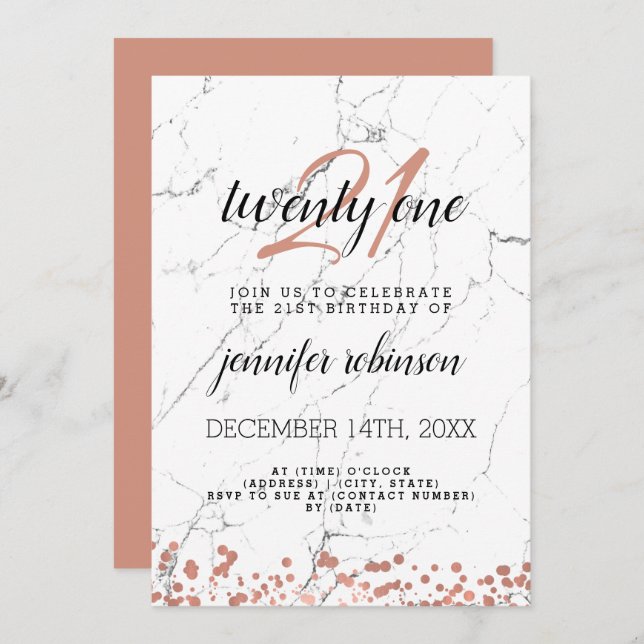 Convite Rosa do Partido aniversário de 21 anos Moderno - D (Frente/Verso)