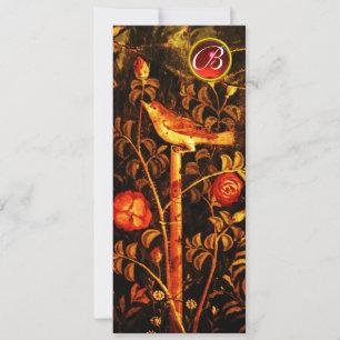 Convite ROSA DO ROUXINOL MONOGRAMA, Floral Vermelho Preto 