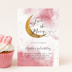 Convite Rosa Dois, Festa De segundo aniversário Da Moon Gi