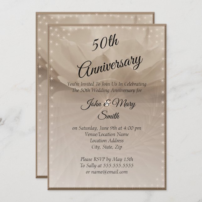 Convite Rosa Dourada 50º Aniversário (Frente/Verso)