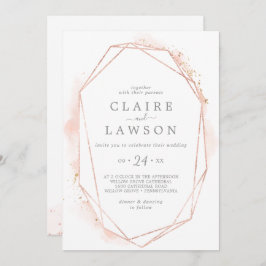 Convite Rosa Dourada Aquarela Geométrica Tudo Em Um Casame