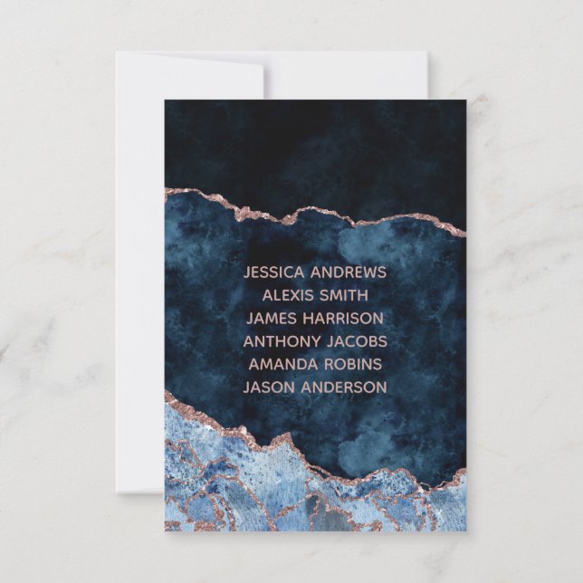 Convite Rosa Dourada Azul-Navy Ágata Número da Mesa Assent (Verso)