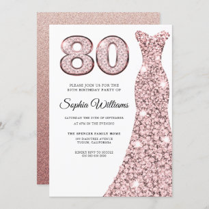 Convite Rosa Dourada Blush Dress Womans 80 Festa de aniver