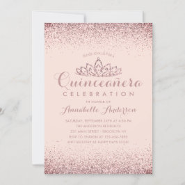 Convite Rosa Dourada Blush Quinceañera Dourada Tiara Glitt