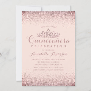 Convite Rosa Dourada Blush Quinceañera Dourada Tiara Glitt