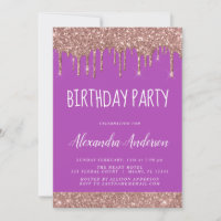 Rosa Dourada Brilhante Roxo De Qualquer Idade Aniv