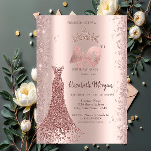 Convite Rosa Dourada Brilho Diamante Pó de Vestido Anivers