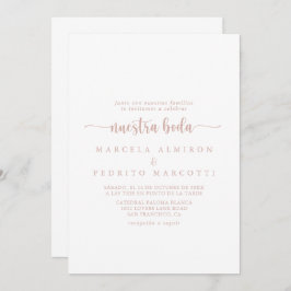 Convite Rosa Dourada Calliografia Nuestra Boda Wedding