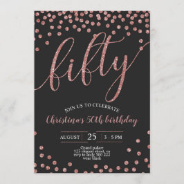 Convite Rosa Dourada Confetti Elegante 50º Aniversário Mul