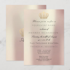 Convite Rosa Dourada Coroa Real Látea 16º Bridal