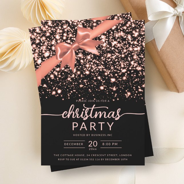 Convite Rosa Dourada de inverno ShinStar Company Xmas (Festive Rose Gold Winter Shiny Star Company Xmas Invitation)