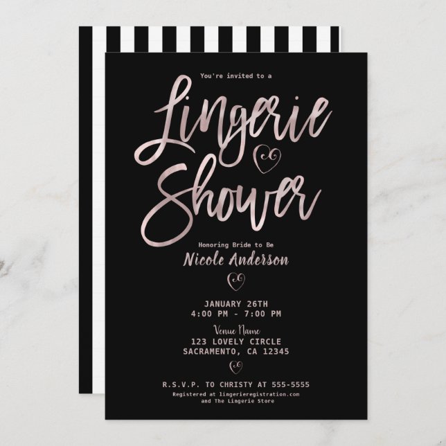 Convite Rosa Dourada de Lingerie rosa- com faixa branca pr (Frente/Verso)