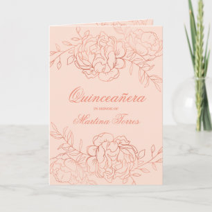 Convite Rosa Dourada e Rosa Bege Floral Quinceanera Elegan