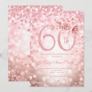 Convite Rosa Dourada Floral 60ª Luzes de Verão de Aniversá