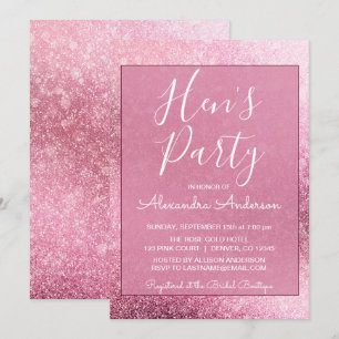 Convite Rosa Dourada Girly Glitter Sparkle Hen's Party