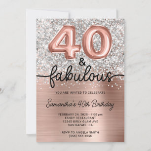 Convite Rosa Dourada Glam Prata Brilhante 40 e Fabulosa