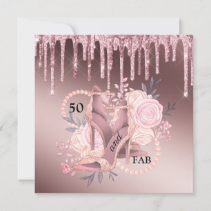 Convite Rosa Dourada Glitter Drips 50th Aniversário Surpr