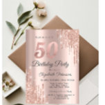 Convite Rosa Dourada Glitter Drips 50th Festa de aniversár<br><div class="desc">Um moderno,  chique e glamouroso com brilho no fundo rosa dourado.</div>