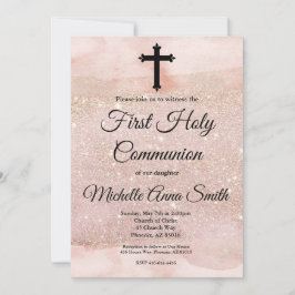 Convite Rosa Dourada Glitter Girl 1rua Primeira Comunhão S