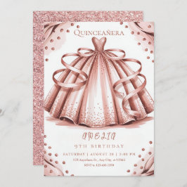 Convite Rosa Dourada Glitter Quinceañera