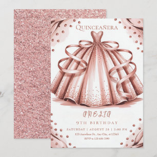 Convite Rosa Dourada Glitter Quinceañera
