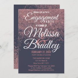 Convite Rosa Dourada Glitter Sparkles Marinho Noivado Azul