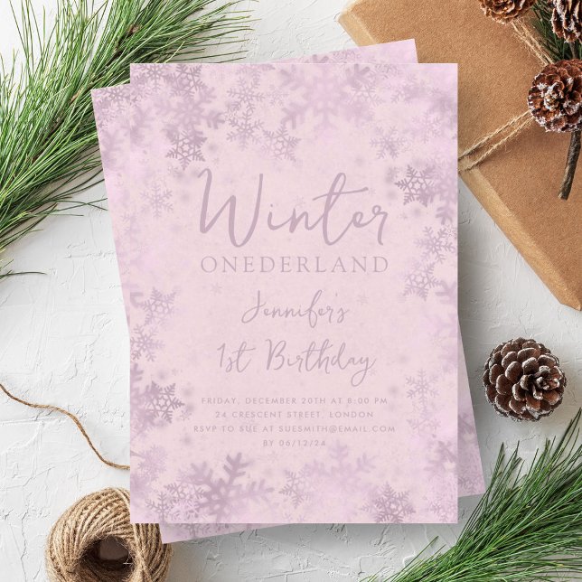 Convite Rosa Dourada Inverno ONEDERLAND primeiro aniversar (Rose Gold Winter ONEDERLAND 1st Birthday Blush Invitation)